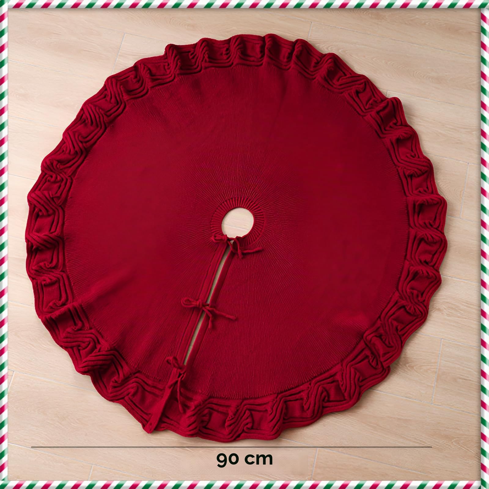 90 cm Jupe de Sapin de Noël Tricoté Rond Jupe d'arbre Sapin Noel pour Fournitures de Décoration Intérieure et Les Décorations de Fête Noël (Rouge)