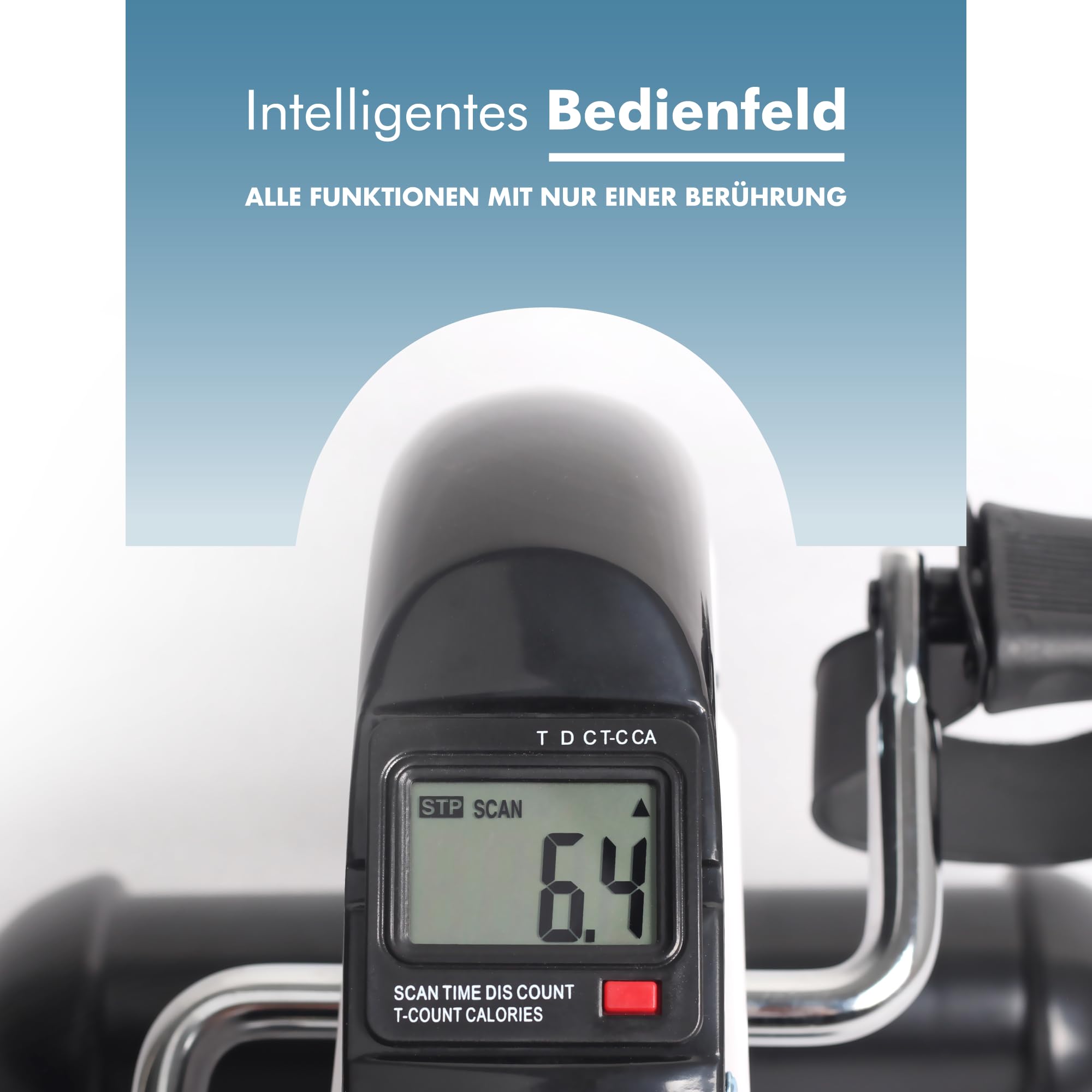 PORTENTUM Pedaltrainer für Senioren mit LCD-Display, 6 Funktionen, einstellbarem Widerstand, Tragegriff – kompakter Mini Heimtrainer