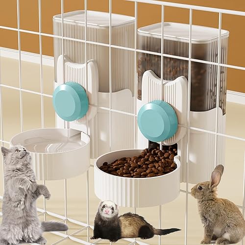 Miniatura 9 de Comedero para conejos para jaulas, alimentador automático colgante para gatos y dispensador de agua, accesorios para jaula de hurones, cuenco