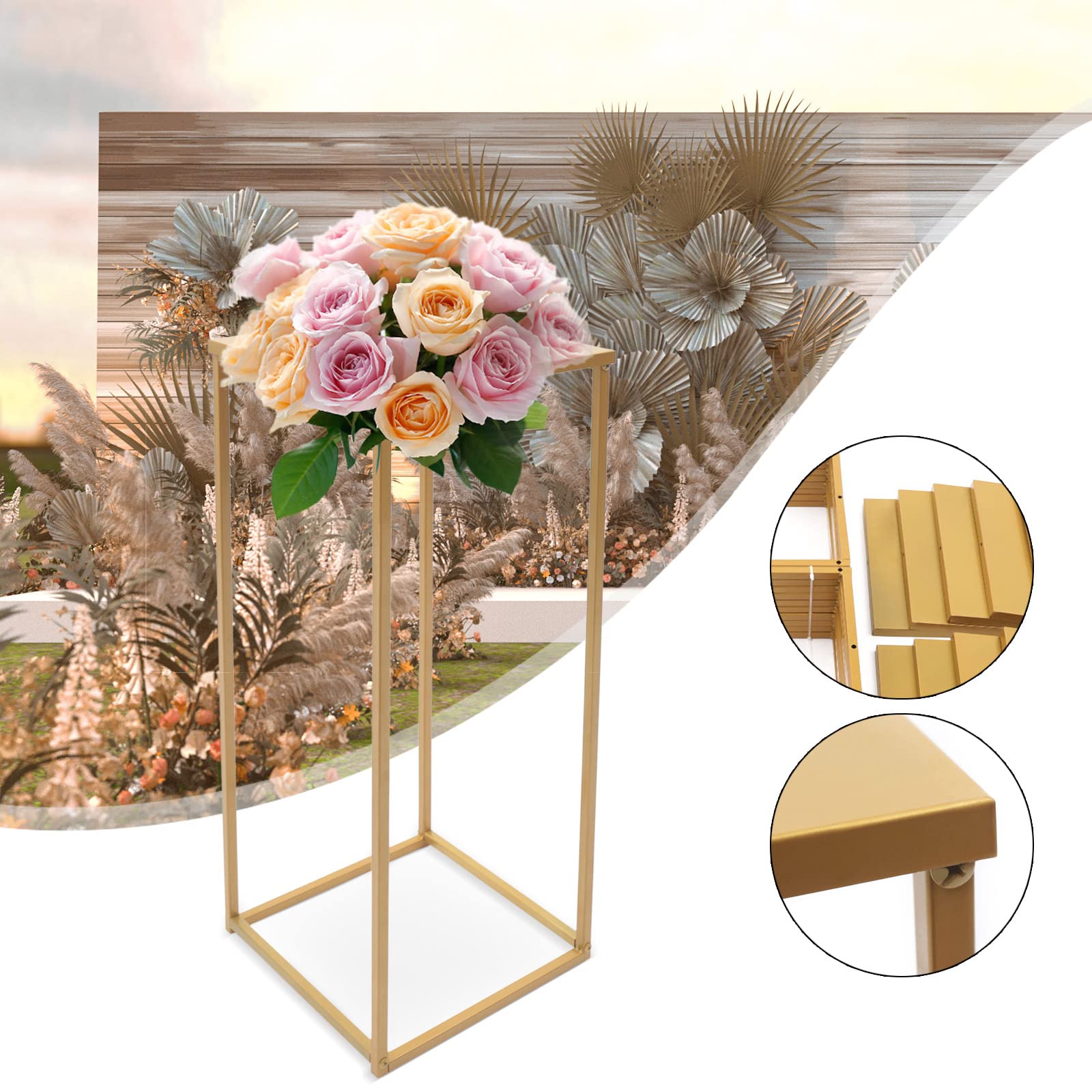 Set di 10 supporti per fiori in metallo dorato, 80 x 30 x 30 cm, colonne a forma di colonna, per matrimoni, feste ed eventi, elegante decorazione da tavolo per composizioni floreali