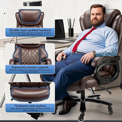 Miniatura 8 de Silla de oficina grande y alta, 600 libras, silla ejecutiva de computadora con respaldo alto para personas pesadas con soporte lumbar ajustable y