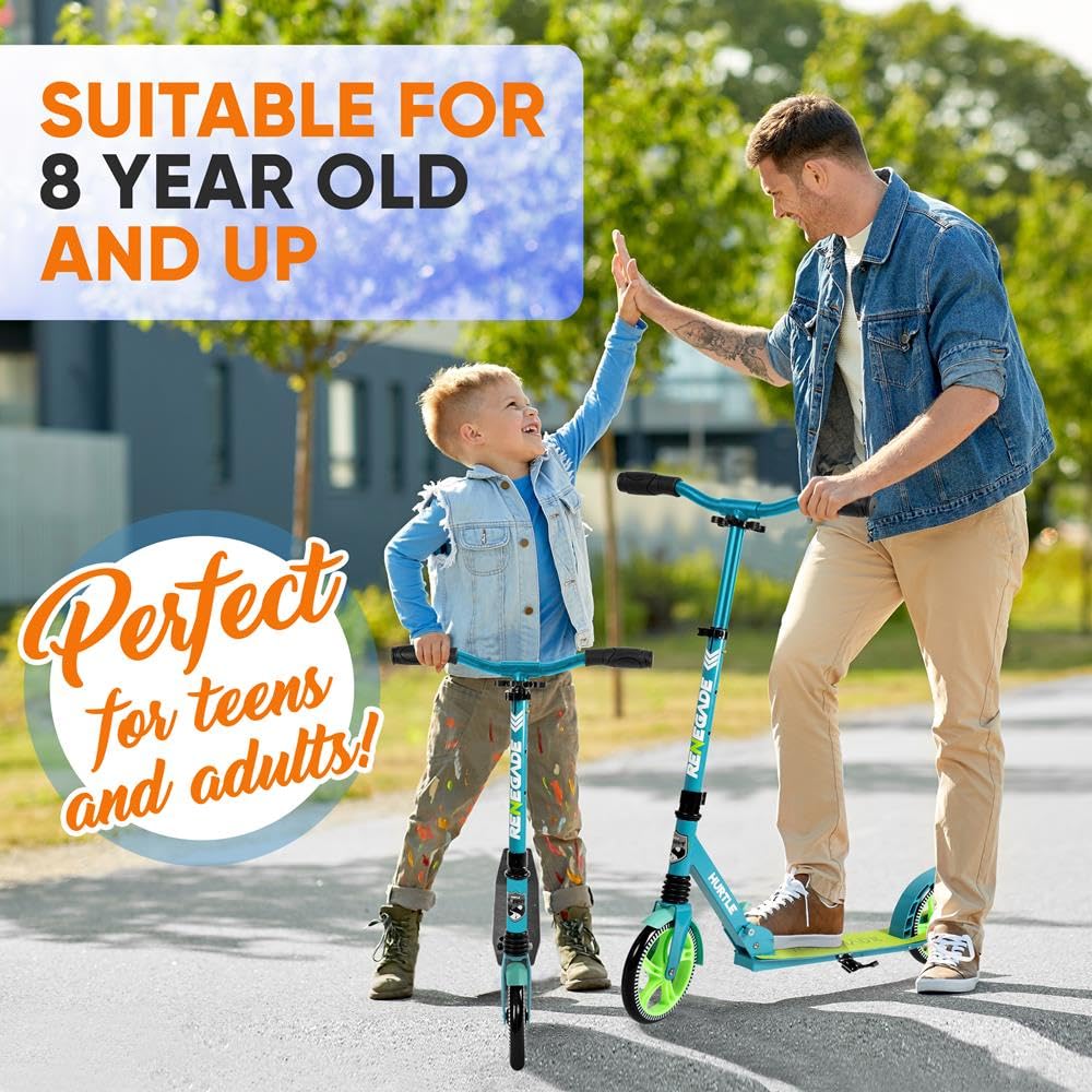 Hurtle Patinete de Ciudad con Ruedas XXL, Plegable hasta 100 kg, Altura Ajustable con Correa, Freno de Pedal y Soporte para Viajes Escolares, Ocio y Transporte Urbano, para niños, Adolescentes y