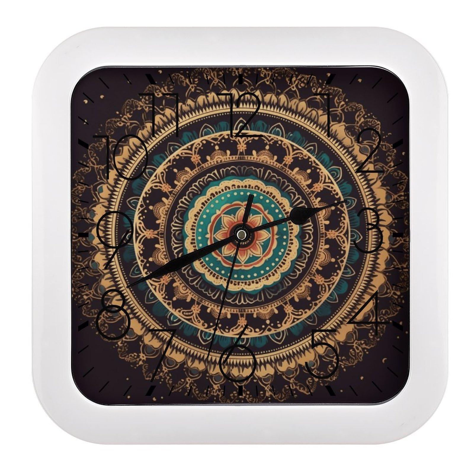 LZQPOEAS Mandala Square Wall Clock, 10.2 Inch Battery Operated Silent Non-Ticking Wall Clock, Square Analog Decorative Clock for Home Wall Art, Living Room, Bedroom, and Office