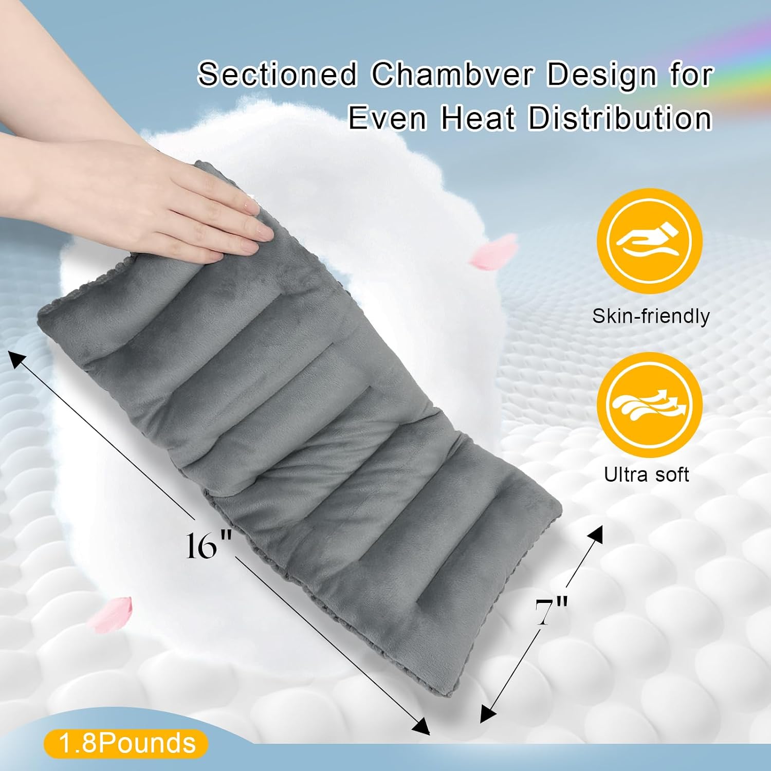 Microwave Heating Pad 16x7in Microwavable Heat Pack for Muscle Pain Relief Moist Rice Clay Bean Bag Pack Heat Therapy for Shoulders, Lower Back, Abdomen Cramps Hot Cold Compress Reusable 1.8LBS