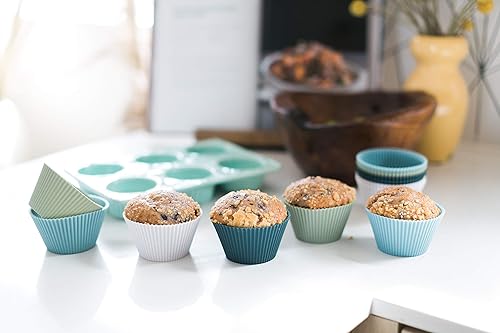 Miniatura 2 de The Silicone Kitchen Juego de tazas de silicona reutilizables para hornear, 24 regulares, 12 jumbo, 24 mini, azul, verde, blanco