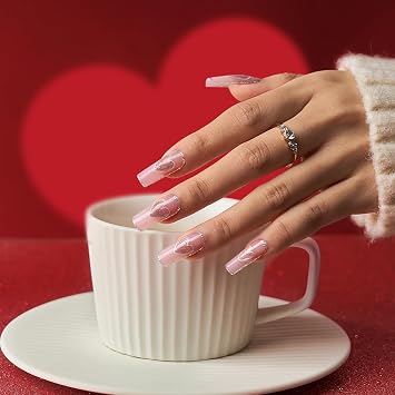 BTArtbox XCOATTIPS Pink Press On Nails, Long Square, 160 Pcs