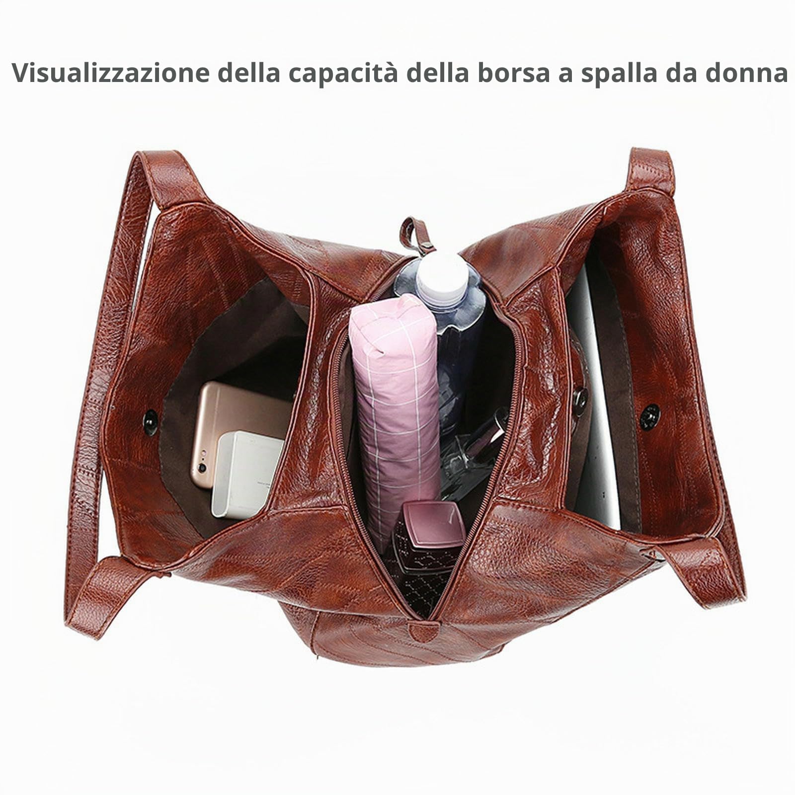 Borsa Donna a Tracolla in Pelle Morbida da - Borsetta Multi -compartimento di Grande capacità per Lo Shopping e Il pendolarismo-Nero