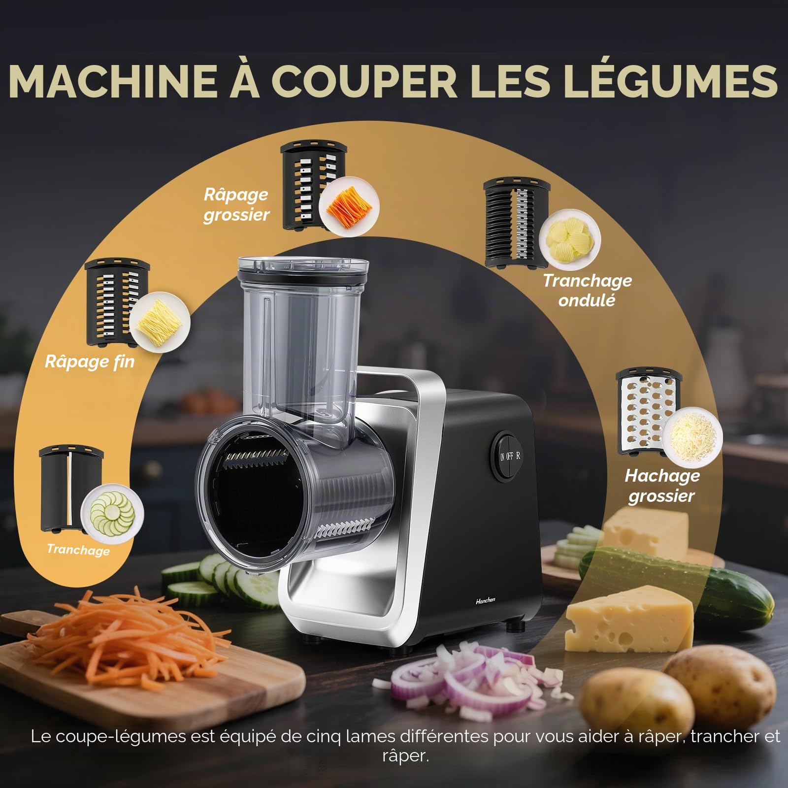 Hanchen Hachoir a Viande Electrique 6en1 avec Tube à Saucisse, 3 Plaques de Ponçage en Acier Inoxydable (3,5,7mm), Accessoires pour Biscuits, Annexe Kubbe, Presse-Tomates,Rapeuse Legume Electrique