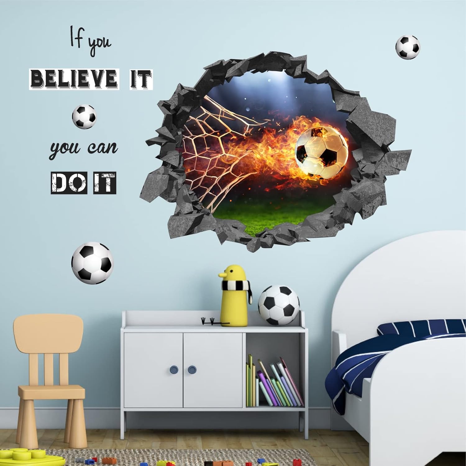 Large 3D Football Wall Sticker Soccer Wall Stickers for Bedrooms for