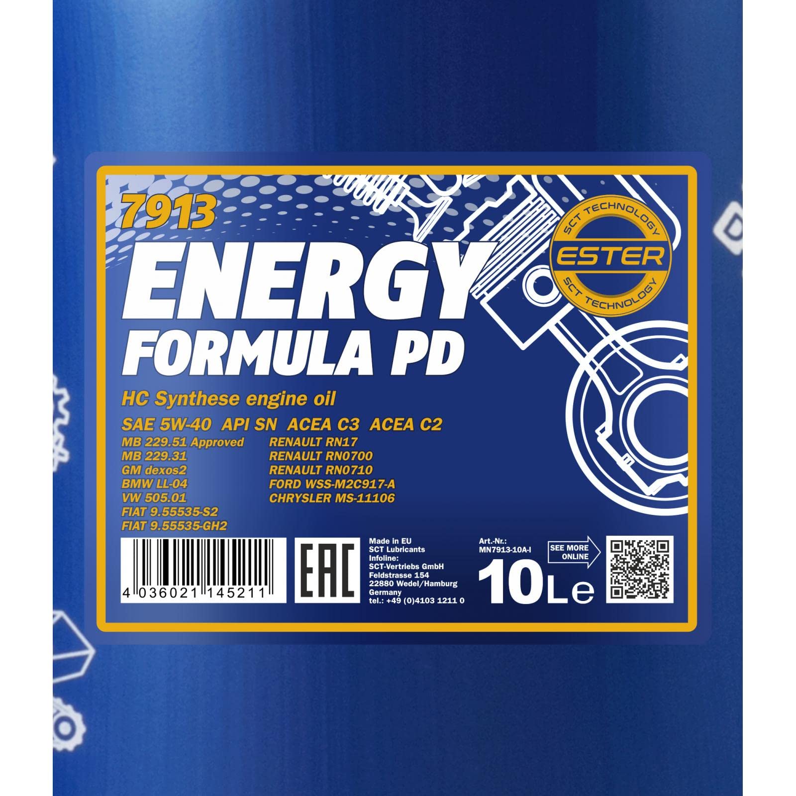 MANNOL Olio motore ENERGY FORMULA PD 5W-40 10 L Compatibilità con RENAULT Clio 3 Hatchback BR0/1, CR0/1 Clio 2 BB0/1/2, CB0/1/2 Clio 4 Hatchback BH, VW Polo Hatchback 6R1, 6C1 Golf 4 Hatchback 1J1