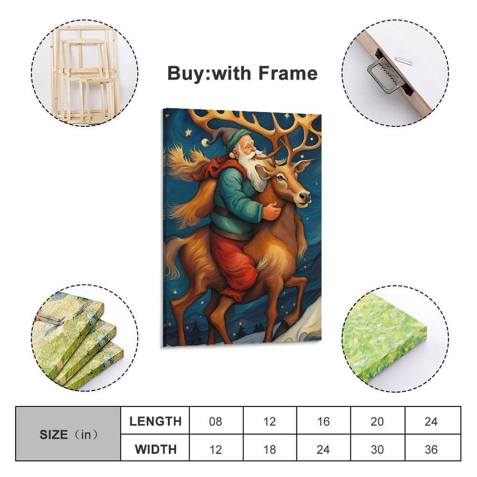CWLLOG Stampe artistiche da parete su tela, poster per festival, renne che trasportano Babbo Natale, decorazione moderna per soggiorno e camera da letto, 60 x 90 cm