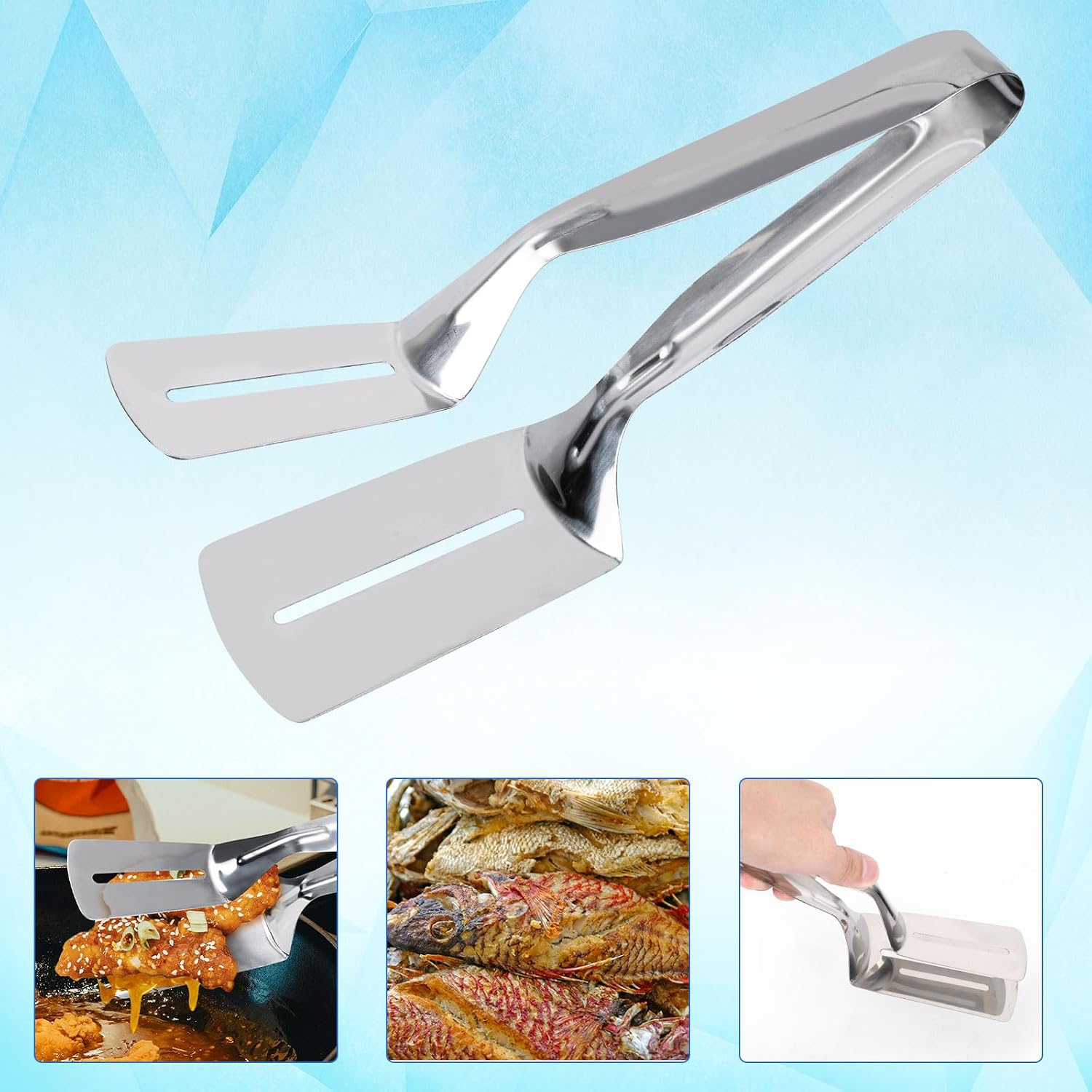 Stainless Steel Double-Sided Shovel Clip/Turner, 2025 New Double-Sided Spatula Multifunctional Grill Clamp Spatula Grilling Cooking Tongs for Steak Fish Bread Kitchen Accessory image 3