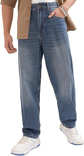 Highlander Men's Loose Baggy Fit Jeans | Mid Rise | Cotton |Relaxed &amp; Trendy | Oversized Silhouette for Comfort| Jeans for...