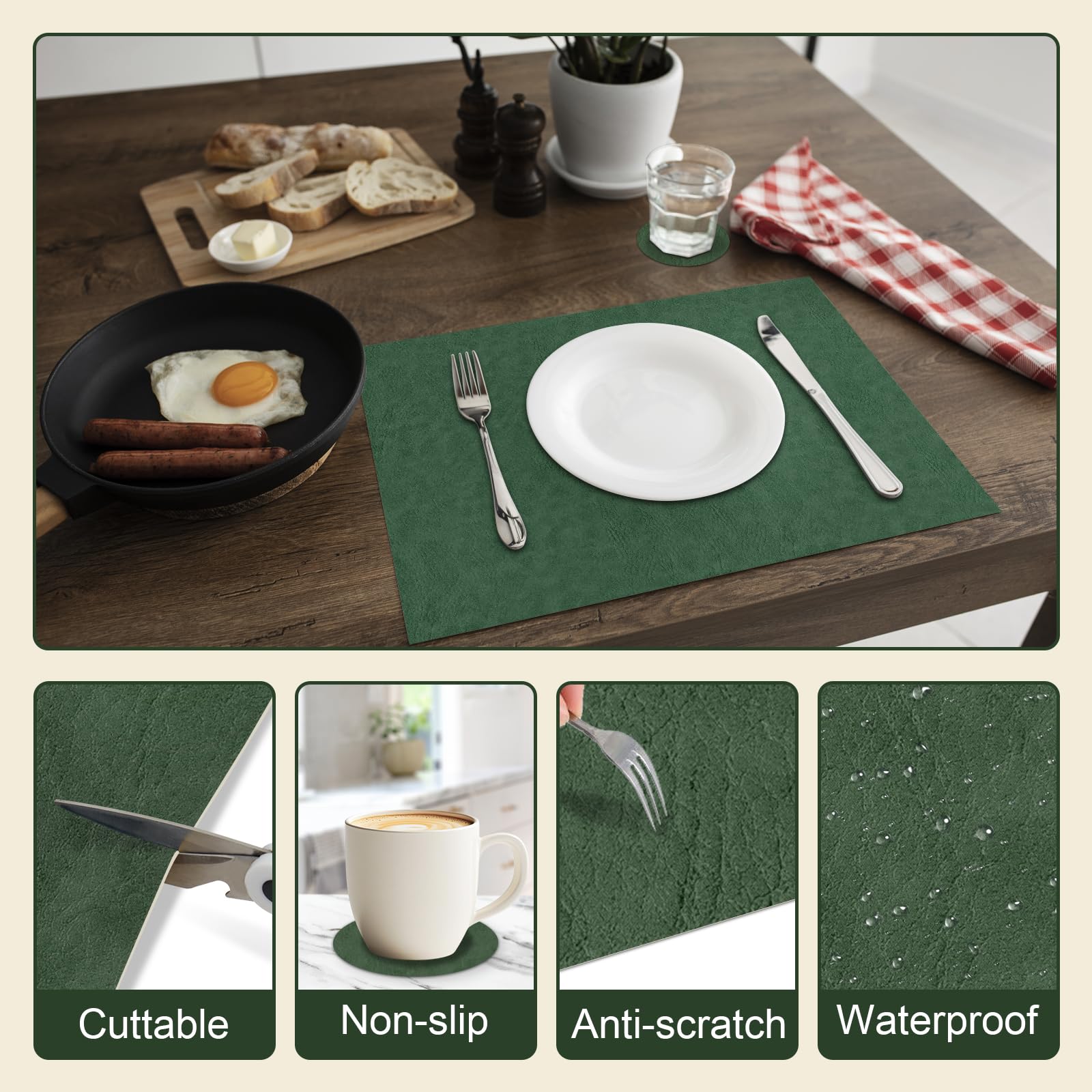 ELFSELF® Set di 6 tovagliette e sottobicchieri lavabili, antiscivolo e resistenti al calore, 30 x 45 cm, per tavolo da pranzo, cucina, ristorante, decorazione per la casa (strisce bianche e grigie