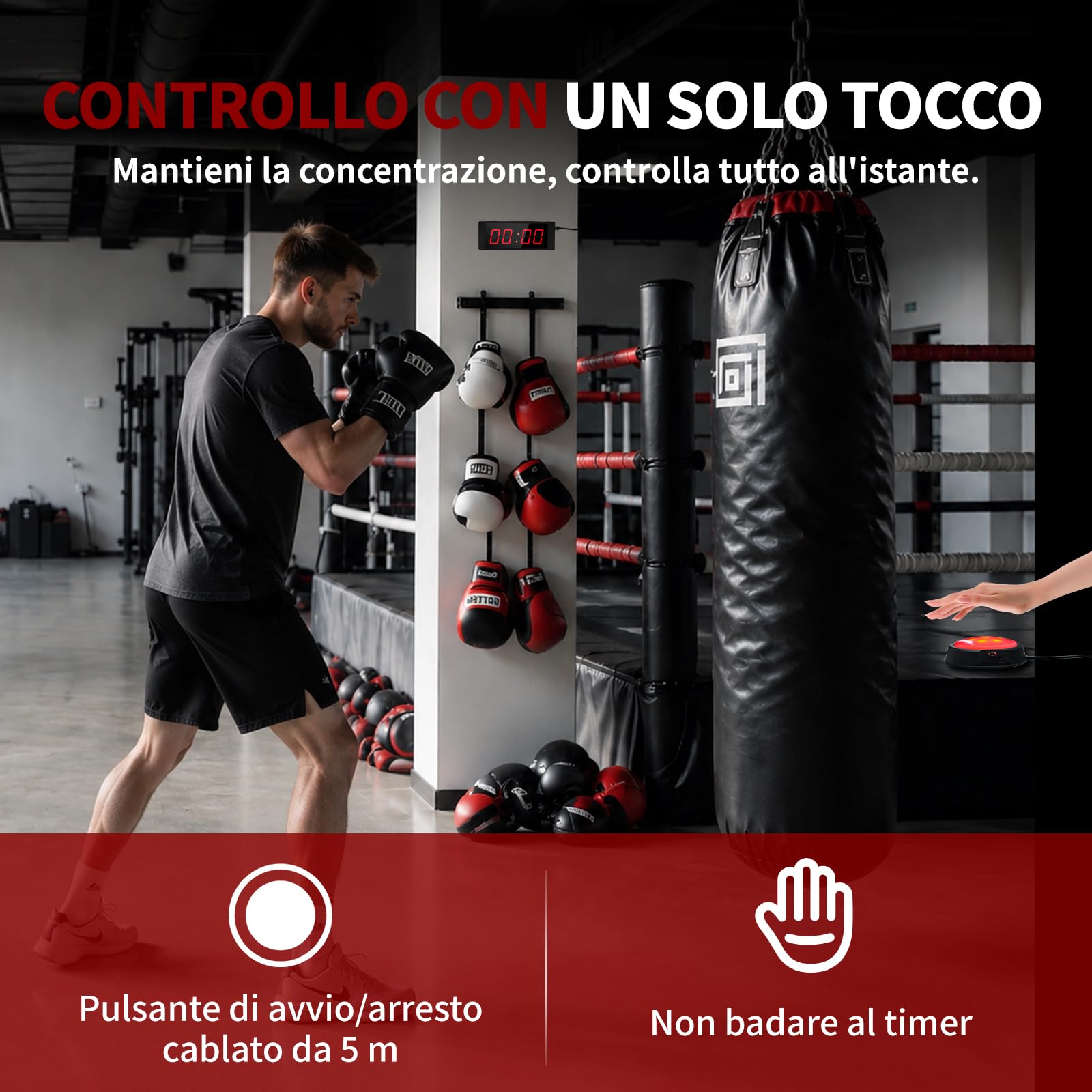 LUCKY TIME Timer da palestra con pulsante Start/Stop, cronometro digitale a LED con conteggio progressivo/conto alla rovescia, con telecomando, timer a intervalli, orologio per allenamento, palestra