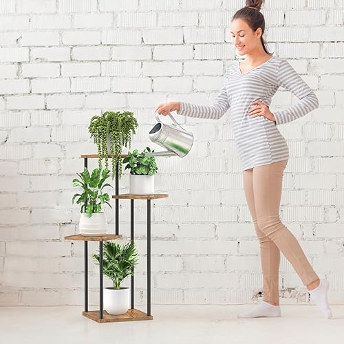 Miniatura 5 de Oppro - Soporte para plantas de 4 niveles para interiores, soporte de esquina de madera de metal con niveles para macetas, estante de madera para