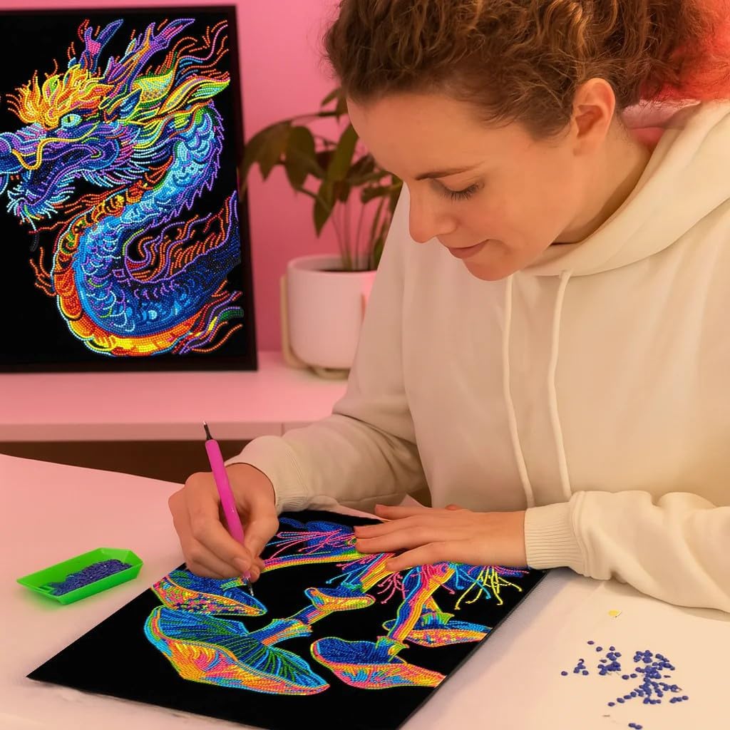 DIAMOND DOTZ Neon Flock Mushrooms Diamond Painting Kits for Adults - Colorful Diamond Art Kits a Relaxing Creative Craft Kit with Dotz Gems 18x14