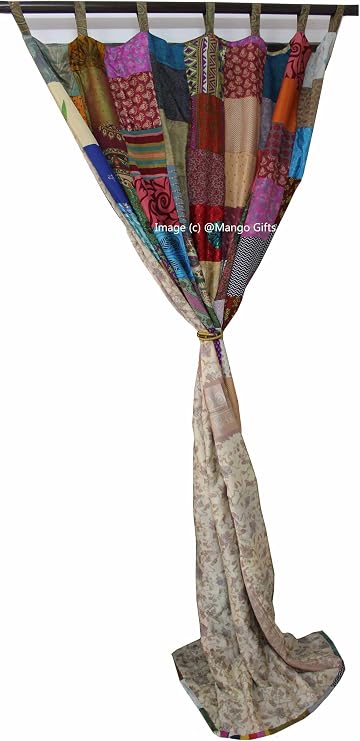 Mango Gifts India Old Sari Saree Curtains Patchwork Multicolor Boho Door Curtains Bedroom Curtain One Piece