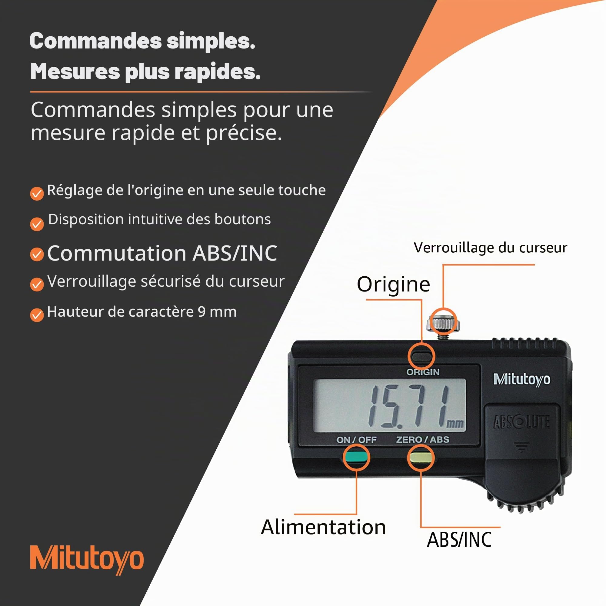 Mitutoyo 500-181-30 Pied à coulisse digital sans sortie de données DIN 862 Jauge de profondeur plate 0-150 mm