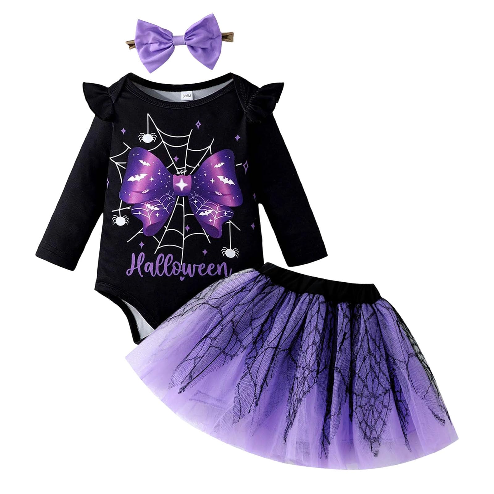 Cokbyavla Cartoon Pumpkin Ghost Spider Print Outfits, Halloween Costume for Toddler Girl Baby Girl Tulle Dresses 12-18 Months Toddler Cute Pumpkins in The Patch 12-18 Months