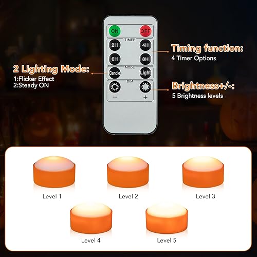 Miniatura 4 de Litake Luces de calabaza de Halloween con control remoto y temporizador, luces LED parpadeantes para decoraciones de interiorexterior, paquete de 4
