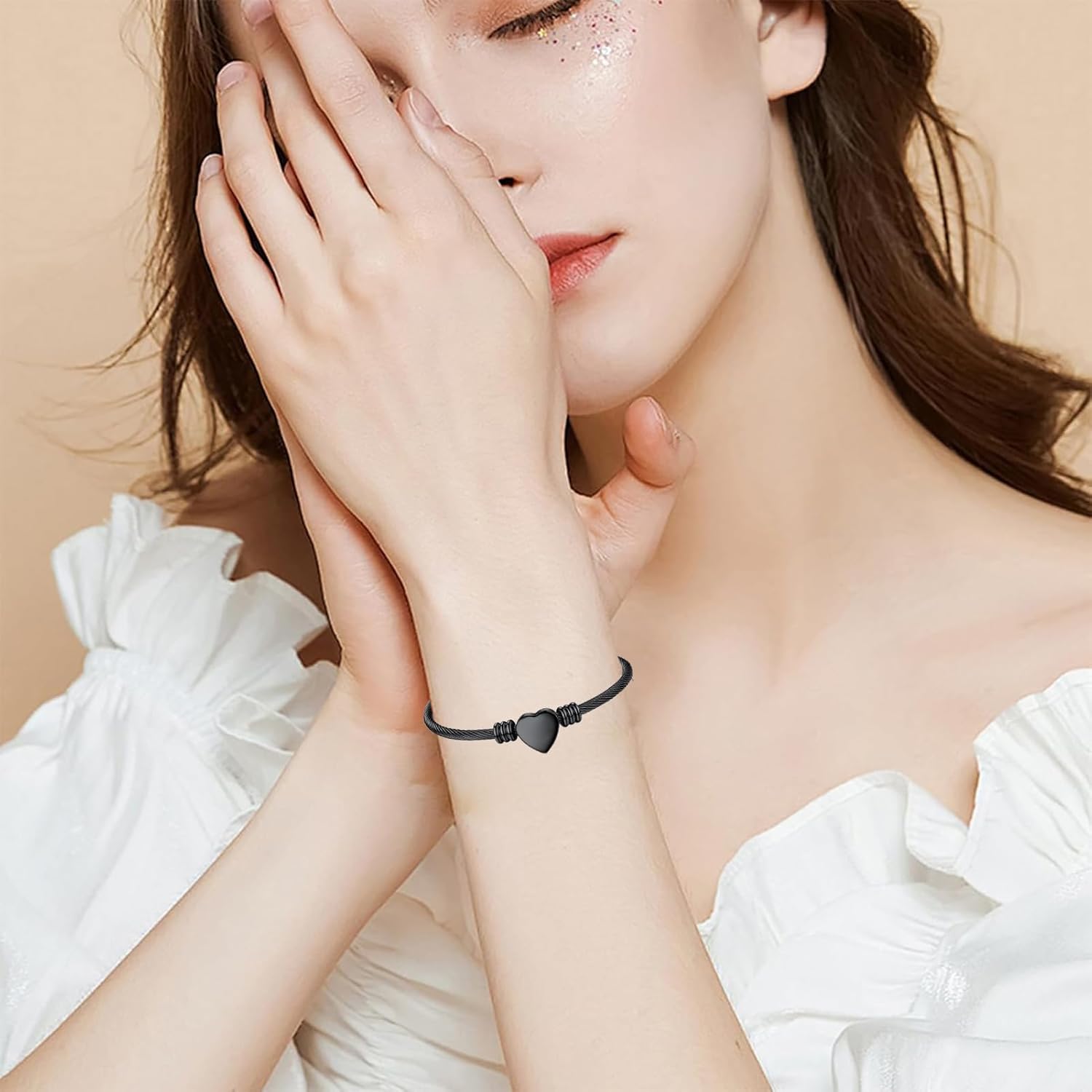 zeqingjw Heart Urn Bracelet for Ashes for Women Stainless Steel Loved Ones Cremation Jewelry Human Pet Ashes Holder Keepsake Memorial Bangle - Image 2