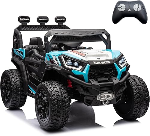sopbost Auto de paseo de 24 V con control remoto, juguete de paseo para niños y niñas, auto eléctrico conmutable 2WD4WD con neumáticos EVA,