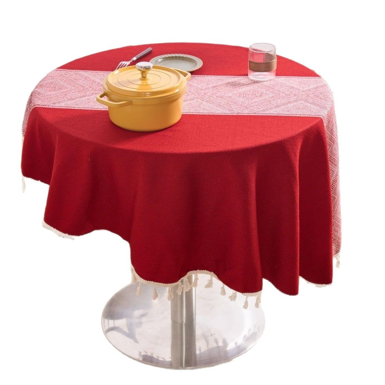 DYYEUAVT Red Wedding Round Tablecloth Home Decor