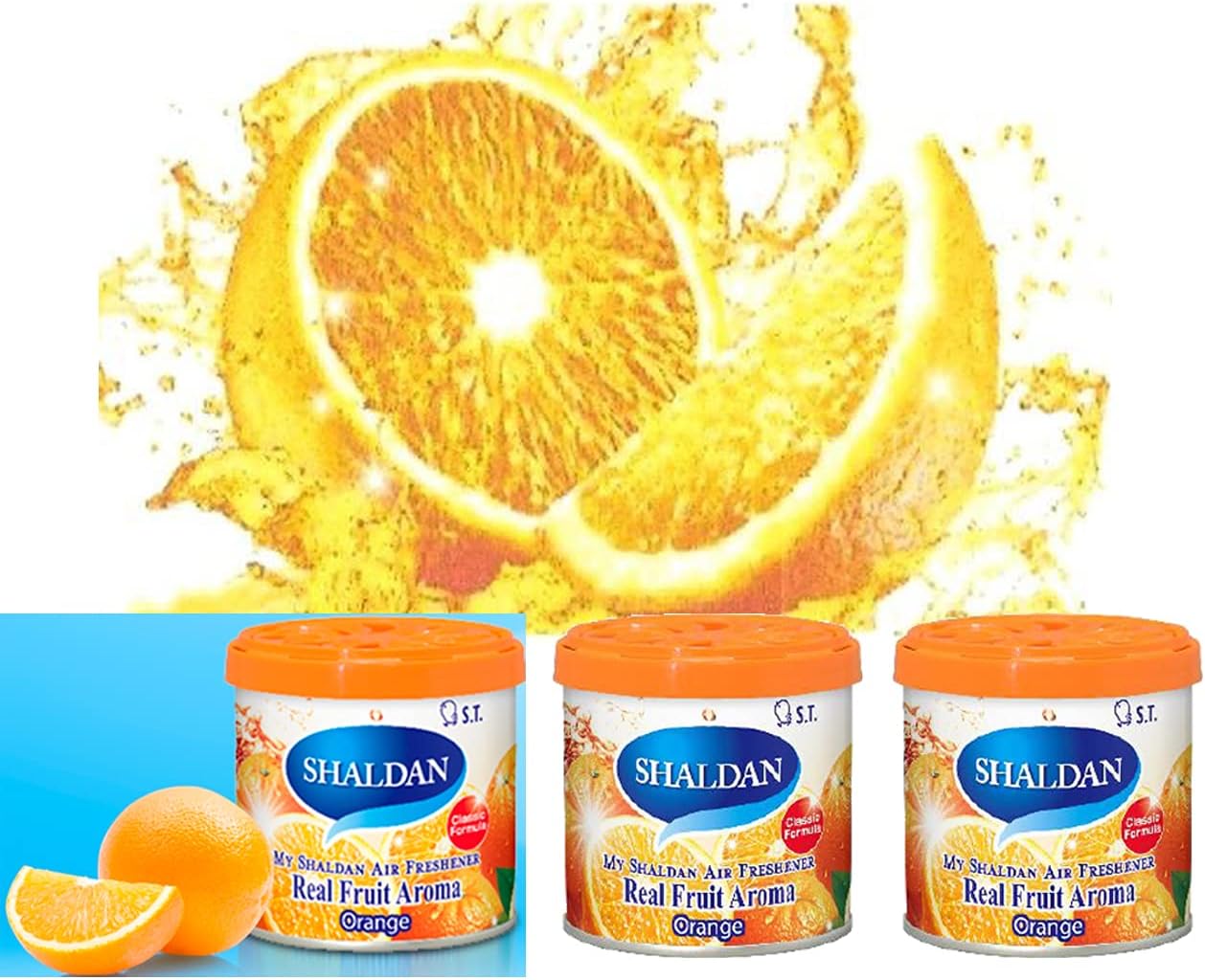 My Shaldan Orange Scent 3-cans, V8 Original Classic Formula, Car Cup-holder Natural air freshener, Real Fruit Aroma