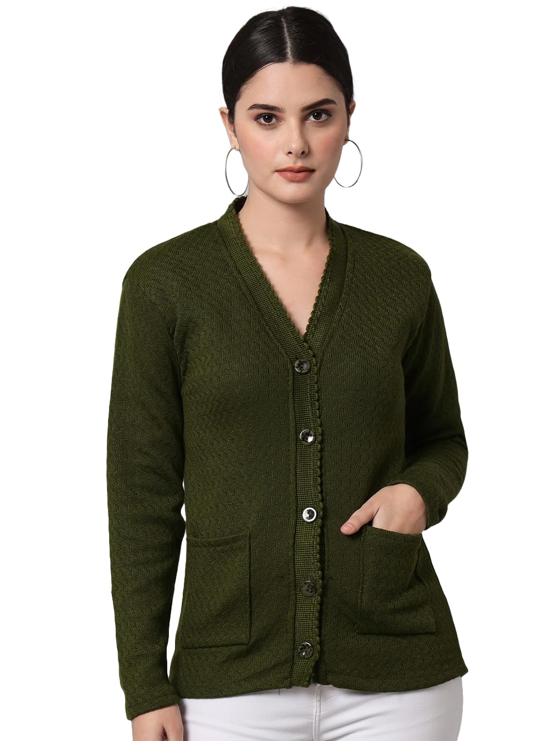 ewools Women's winterwear Woolen Solid Sweater with Pockets Cardigans (with Pockets)-picture-20