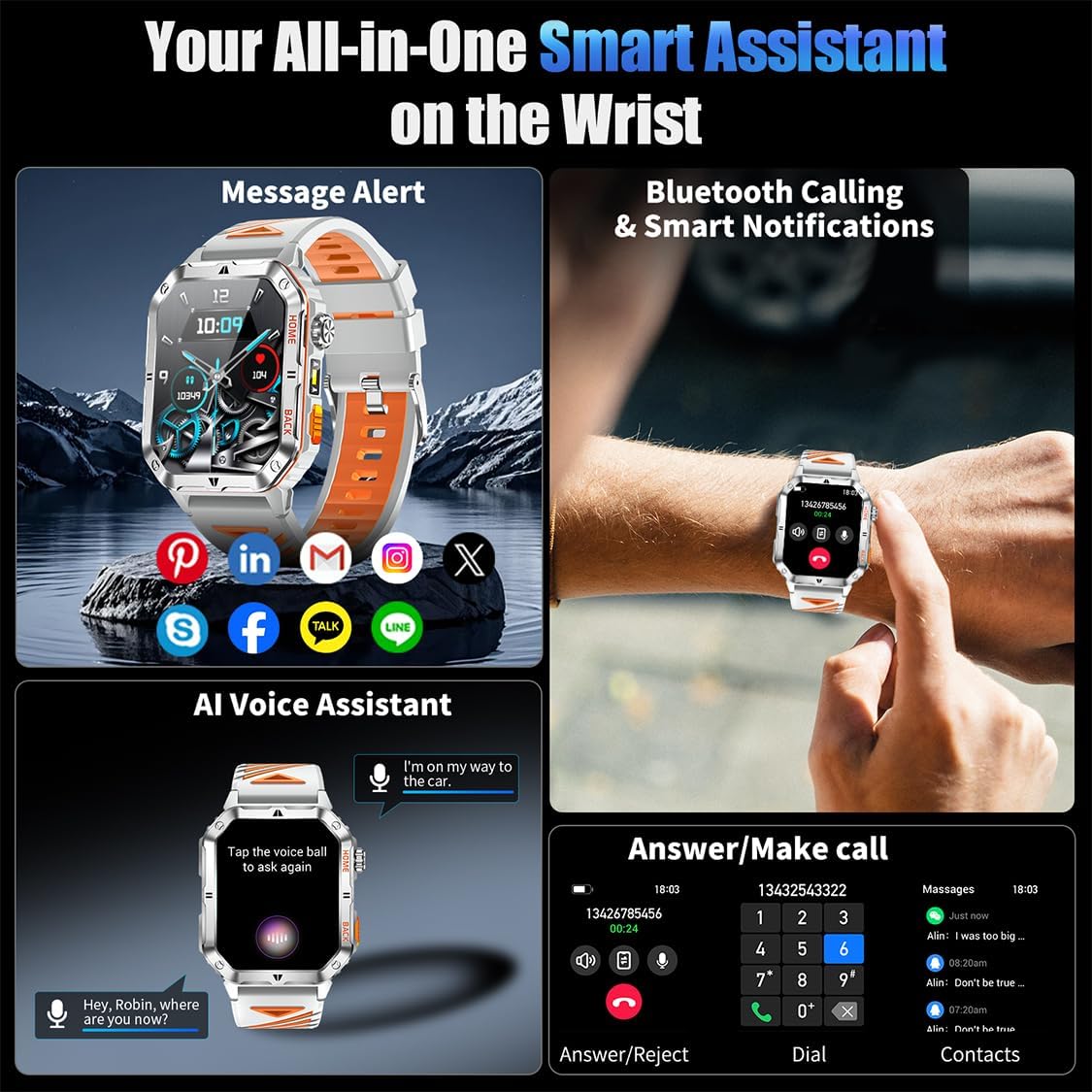 Military Smart Watch for Men, 2.01” Fitness Tracker with 1200mAh Battery Life, Bluetooth Calling, Flashlight, 5ATM Waterproof, Heart Rate & Sleep Tracking, 110+ Sports Modes for Android & iPhone 7 71VcYK4MoUL. AC SL1125