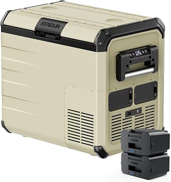 EENOUR Car Refrigerator D45 45L -20 10  with 2 Batteries Double Door Compressor 4WAY Power Supply AC100V DC12V/24V Battery Portable Refrigerator Cordless Fast Freezing Large Capacity Energy Saving
