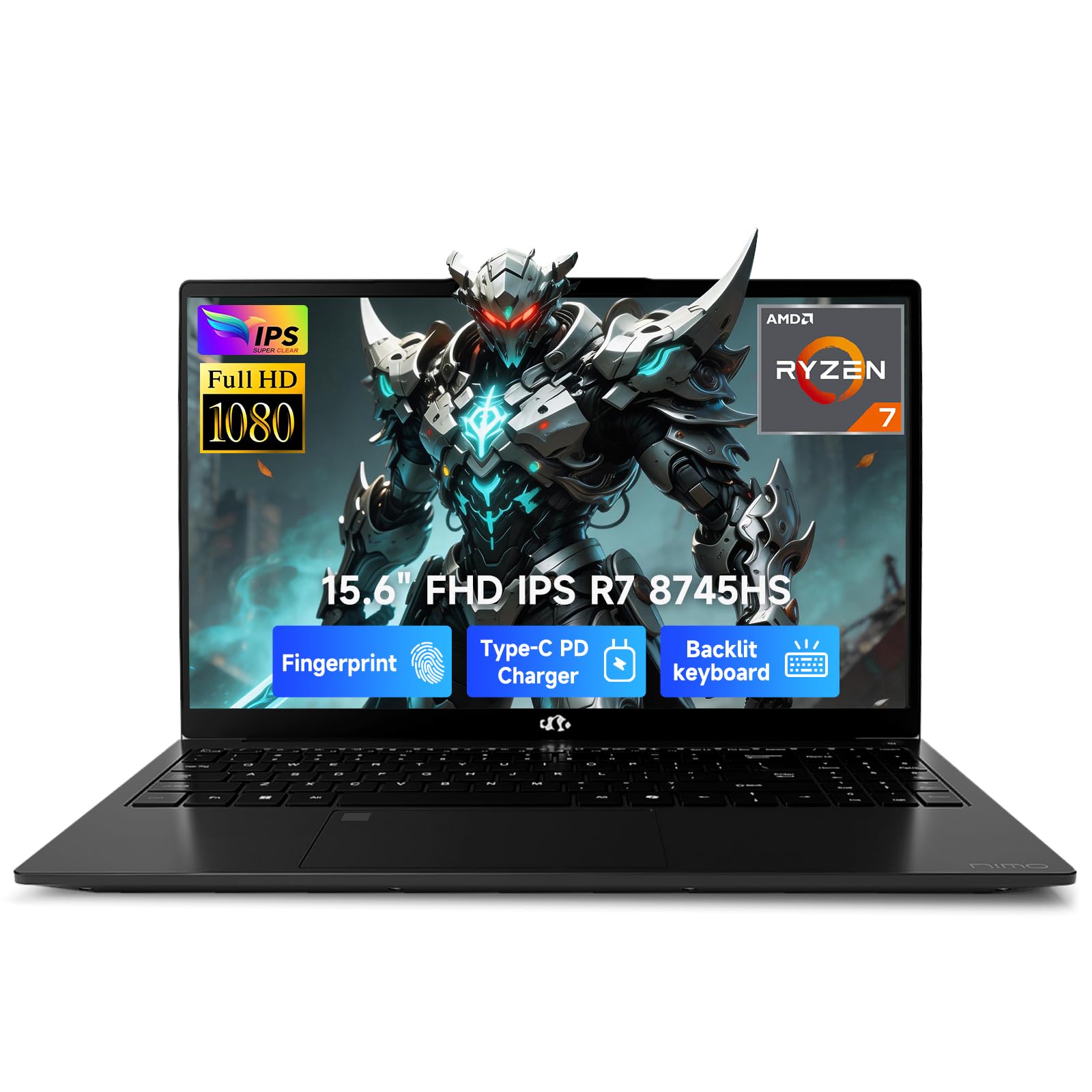 NIMO 15.6" FHD IPS Gaming Laptop, AMD Ryzen 7 8745HS 64GB DDR5 RAM 1TB SSD (8C/16T, up to 4.9GHz), Radeon 780M Graphics, 100W Type-C Fast Charger, Backlit Keyboard, Fingerprint, USB 4.0 Business