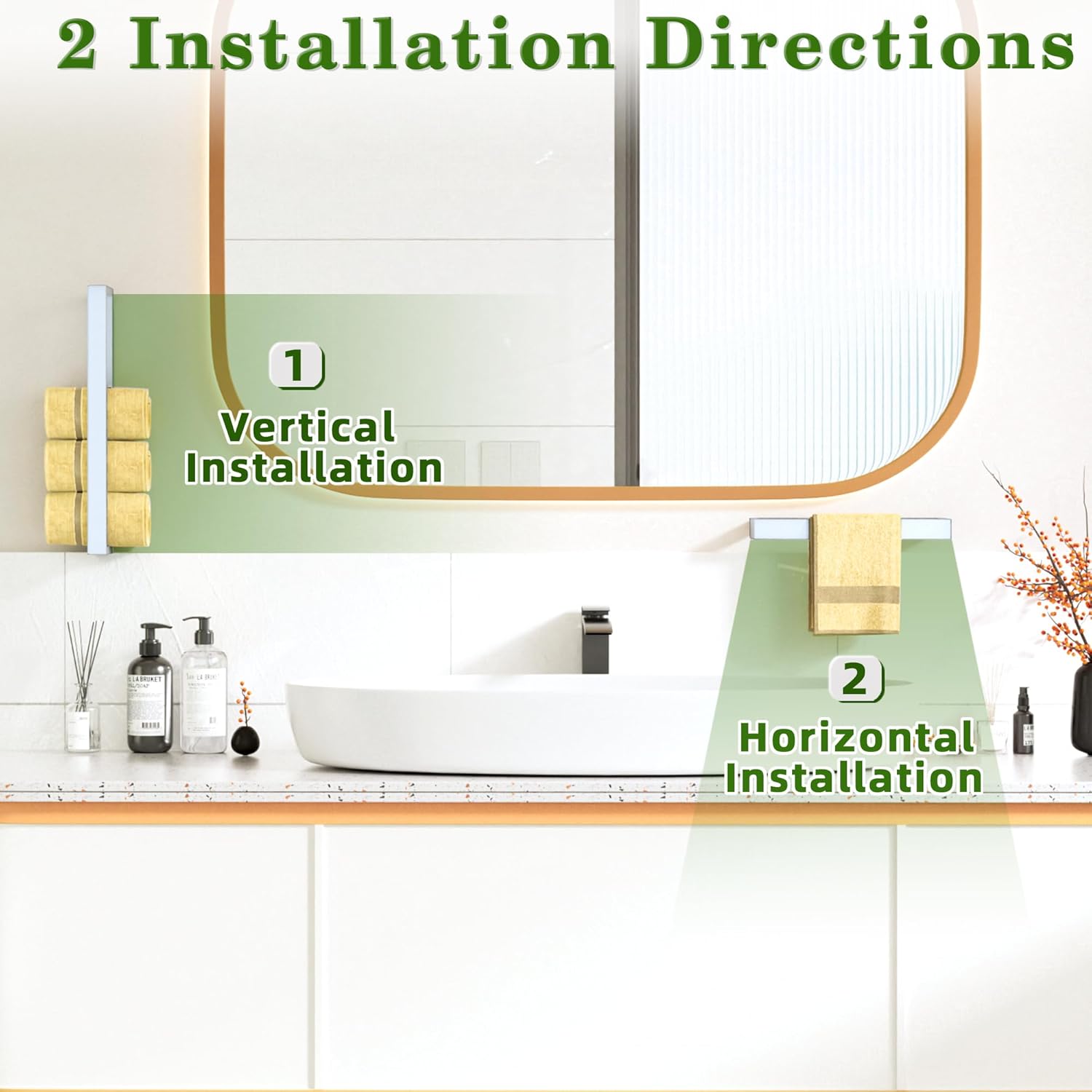 Alise 16 Inch Hand Towel Holder Towel Bar for Bathroom Wall Mounted by Adhesive or Drilling,Towel Racks for Bathroom Lavatory,SUS304 Stainless Steel Towel Hanger Towel Rail,White