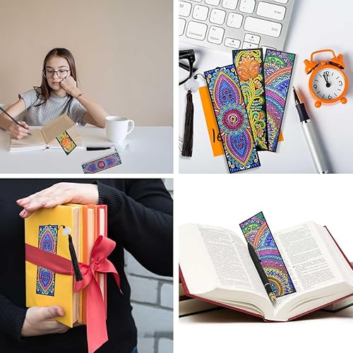 Miniatura 2 de Juego de 3 marcapáginas de arte de diamantes 5D para manualidades, manualidades, marcadores Dotz con borla para principiantes, niños, adultos,