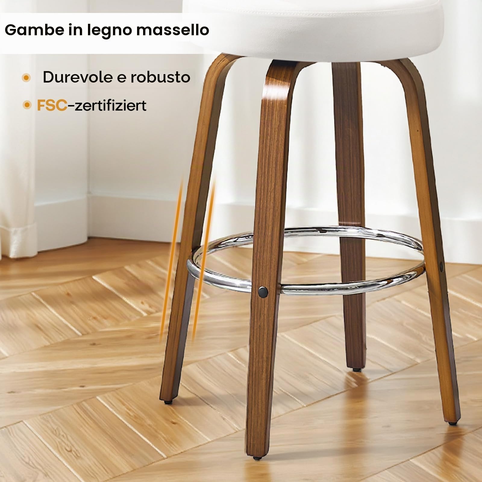Bekrvio Set da 4 Sgabelli Girevoli con Altezza da Bar, Sgabelli da Bar in Legno Massiccio con Schienale, Altezza Seduta 65 cm, Sedia Girevole da Bar–Sgabello da Bar per Esterno Resistente agli Agenti