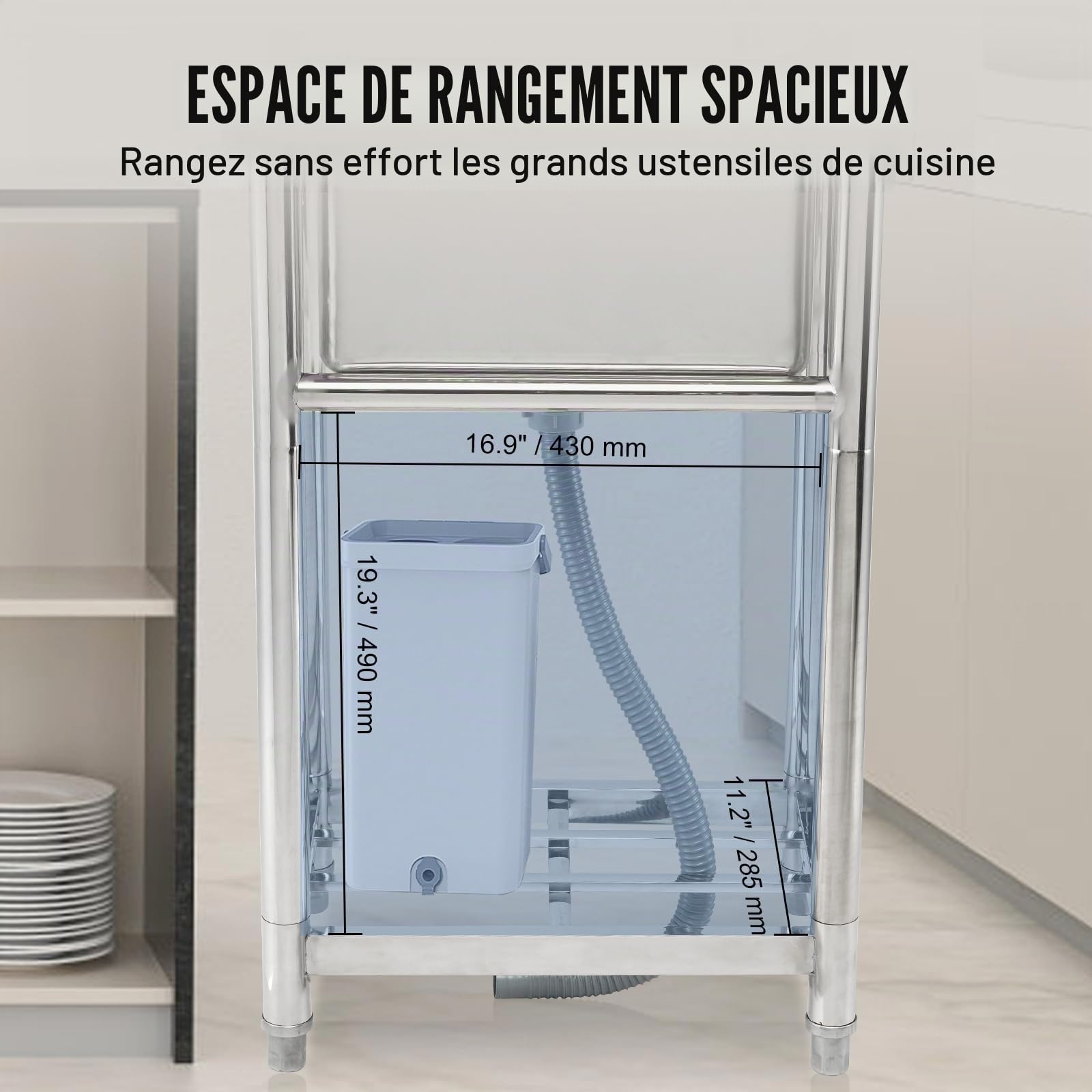 VEVOR Évier utilitaire en acier inoxydable, 1 compartiment autoportant, petit évier avec robinet et pieds, 40,6 x 33 x 22,1 cm – Évier commercial à bol unique pour garage, restaurant, cuisine