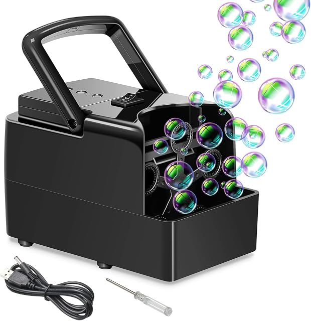 Bubble Machine, SUNNATCH Automatic Bubble Blower Machine, Portable Bubble Maker Supports Multiple Power Supply Modes(Plug-in/Batteries/Power Bank) and Two Speed Levels for Outdoor and Indoor Use