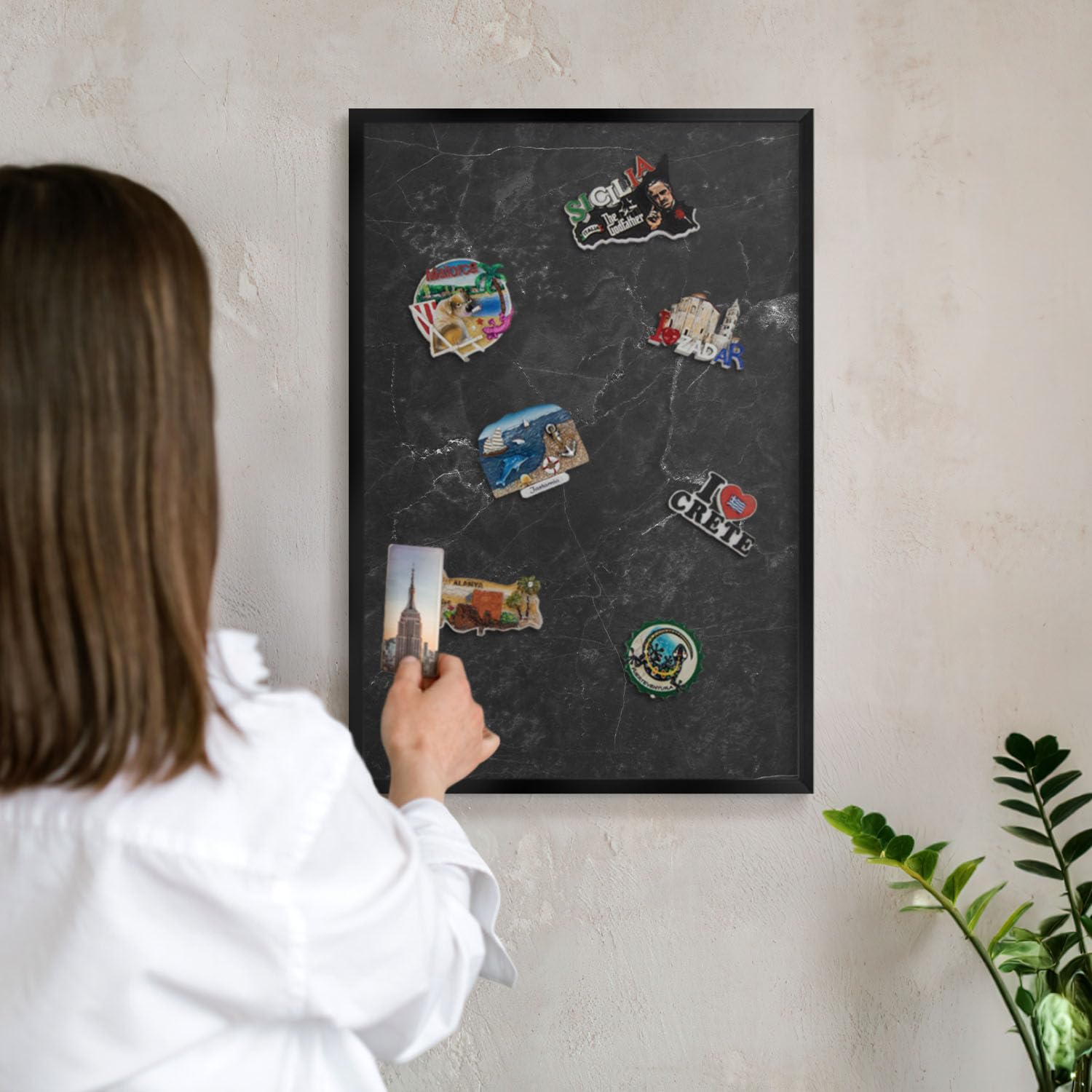 Magnetboard 60x40 cm | mit Schwarzem Rahmen | Schwarzer Marmor