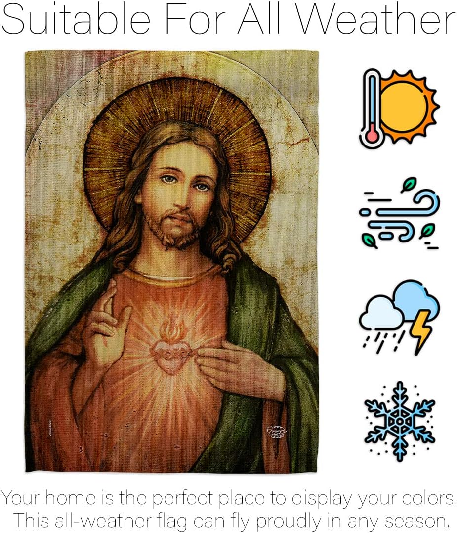 Sacred Heart of Jesus Garden Flag - Set Wall Hanger Religious Faith Hope Grace Peace Dove Christian Religion Easter - House Decoration Banner Small Yard Gift Double-Sided Made In USA 13 X 18.5