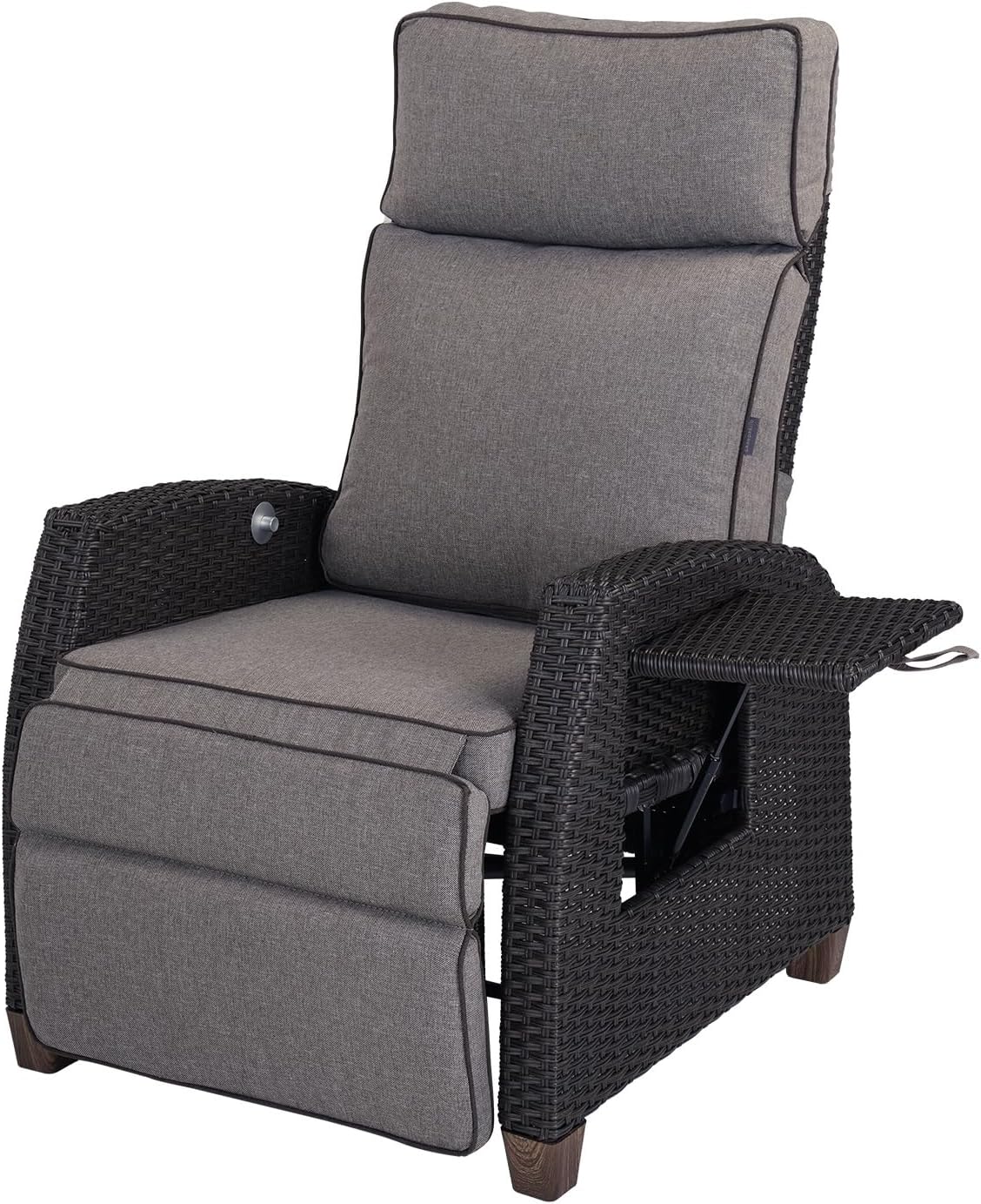Grand patio Outdoor Recliner Chair Patio 150° Lay Flat Recliner with Flip Table Wicker Reclining Lounge Chair Cool Grey