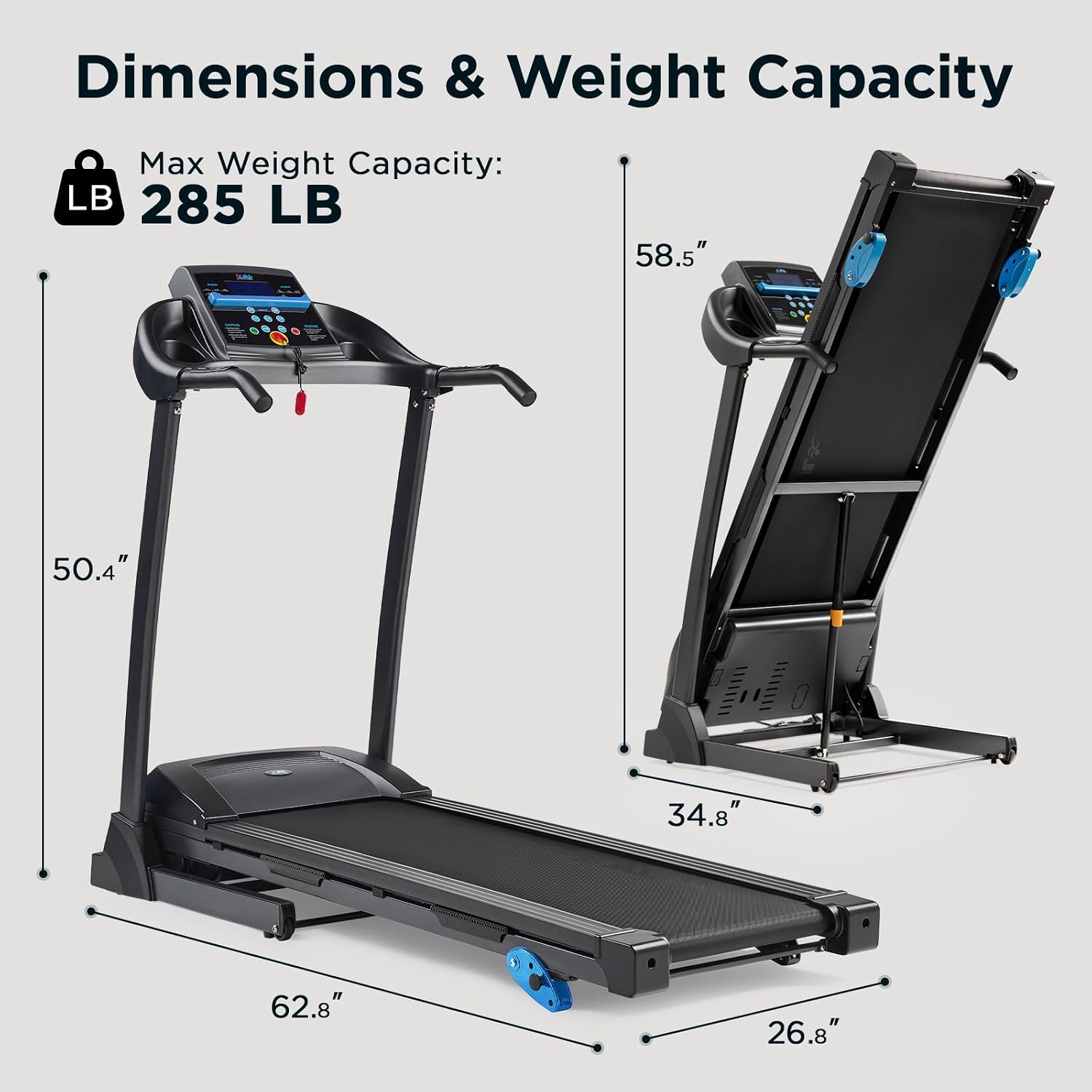 JLL Incline Smart Treadmill T100, Folding Home Treadmill with 3 Manual Incline Levels, Free Smart Fitness App, Compact Fold, 9 Programs, 0.6-9 MPH, 48.7 x 15.7 in Running Area