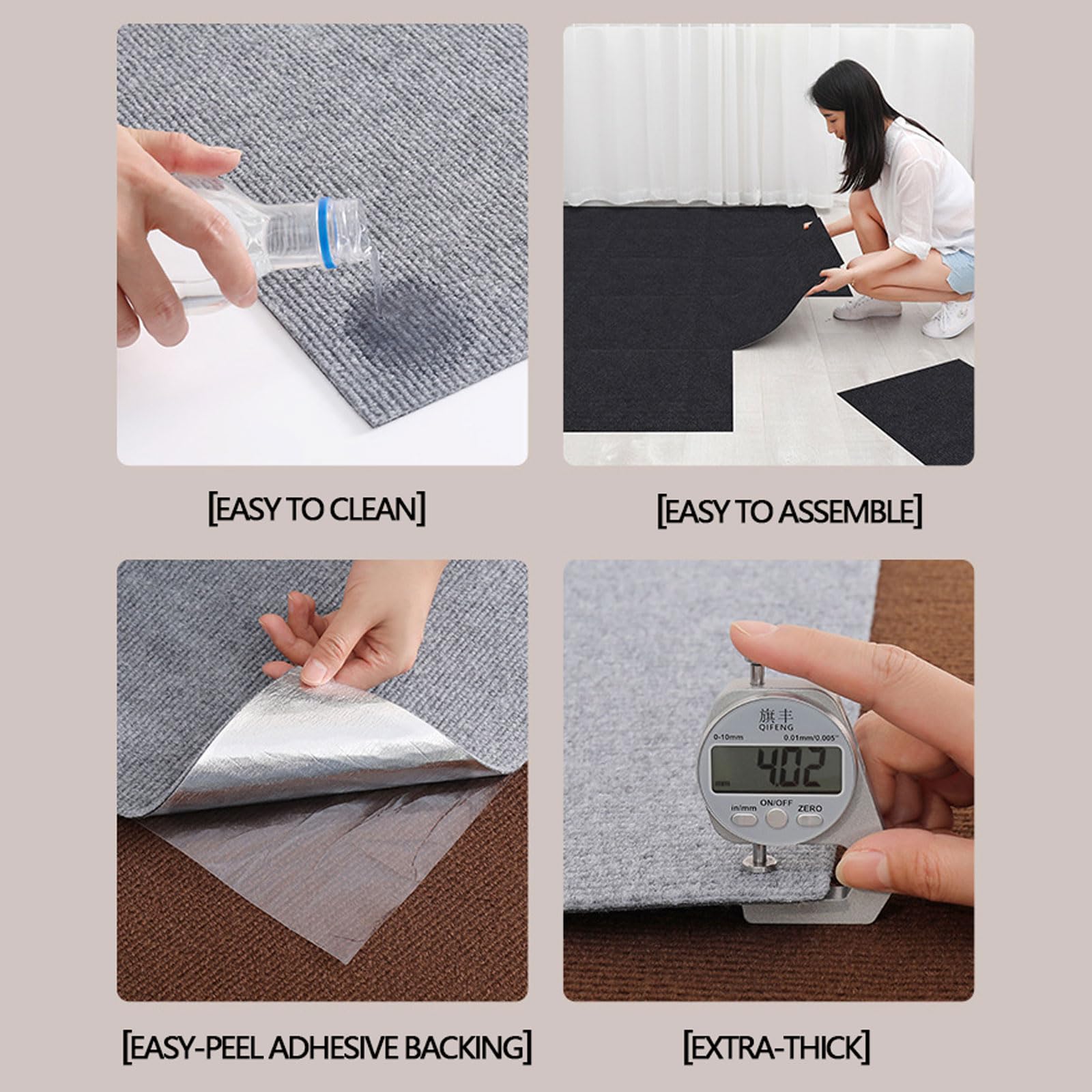 Dalles de Moquette Autocollantes Moquette autoplombante adsorption électrostatique Facile à Nettoyer Lavables Bricolage pour Appartement,Bureau,Commerce