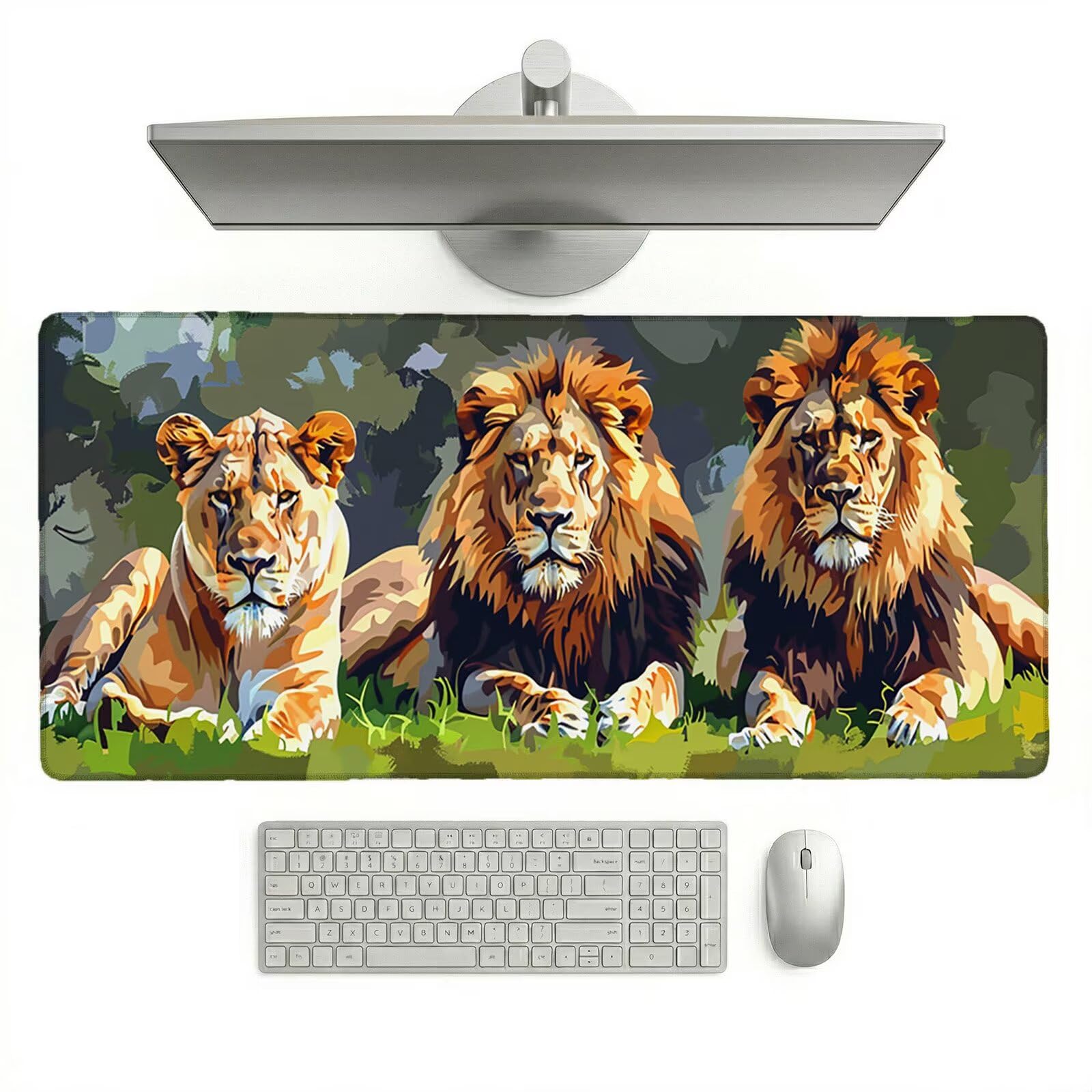 Alfombrilla Ratón XXL 1200 x 600 x 3 mm, Alfombrilla Escritorio, León Grande Protector de Mesa con Base de Goma Antideslizante y Bordes Cosidos, Impermeable, para Oficina, PC, Gaming (Animal) L-x7122
