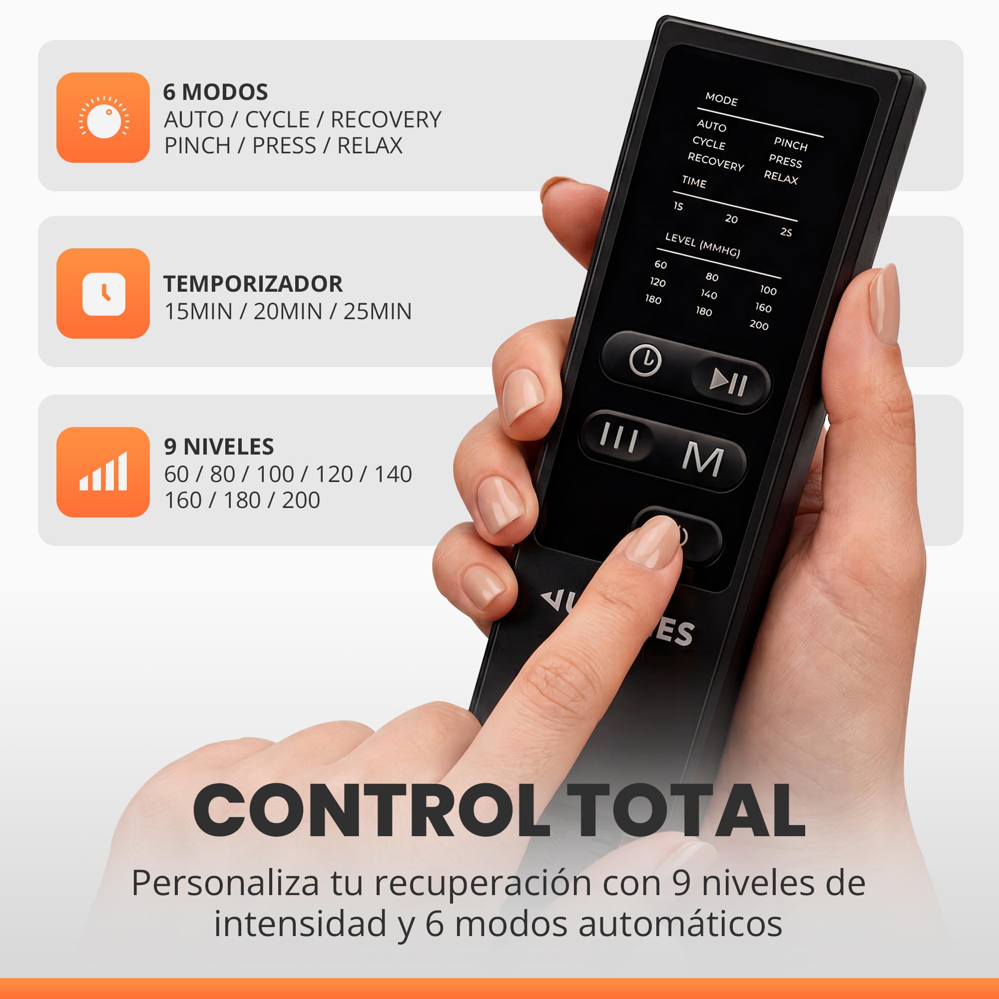 JUPPLIES Máquina Presoterapia para Casa con Botas - 6 Modos, 9 Niveles y Temporizador - Presoterapia Piernas Profesional para Drenaje Linfático, Circulación y Recuperación Muscular - con Bolsa (L)