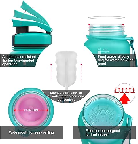 Miniatura 5 de Botella de agua deportiva ecológica de 20 onzas a prueba de fugas, sin BPA, botella de plástico para bebidas, ideal para viajes, caminatas,