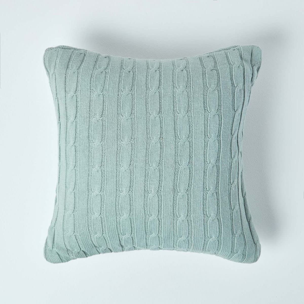 Homescapes Blue Cotton Cable Knit Duck Egg Cushion Cover, 45 X 45 Cm