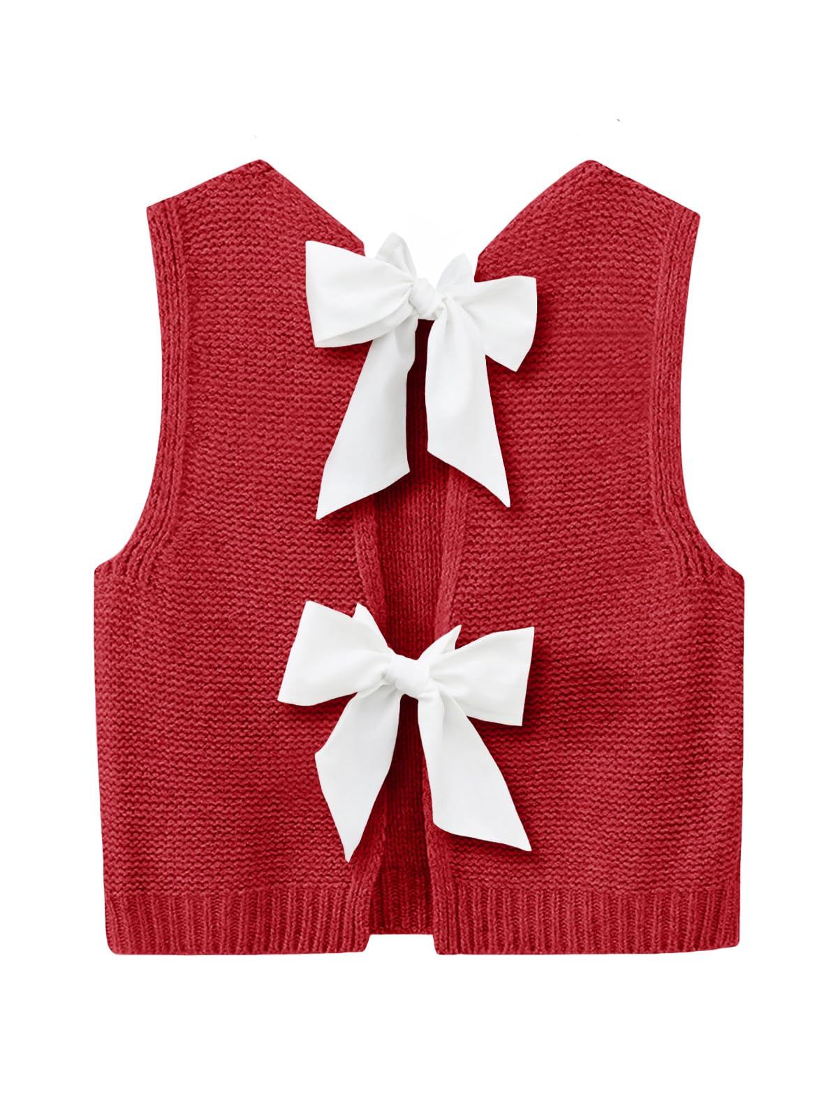 Imily Bela Womens Sweater Vest Top Summer Bow Tie Back Sleeveless Casual Knit Crop Tank Tops