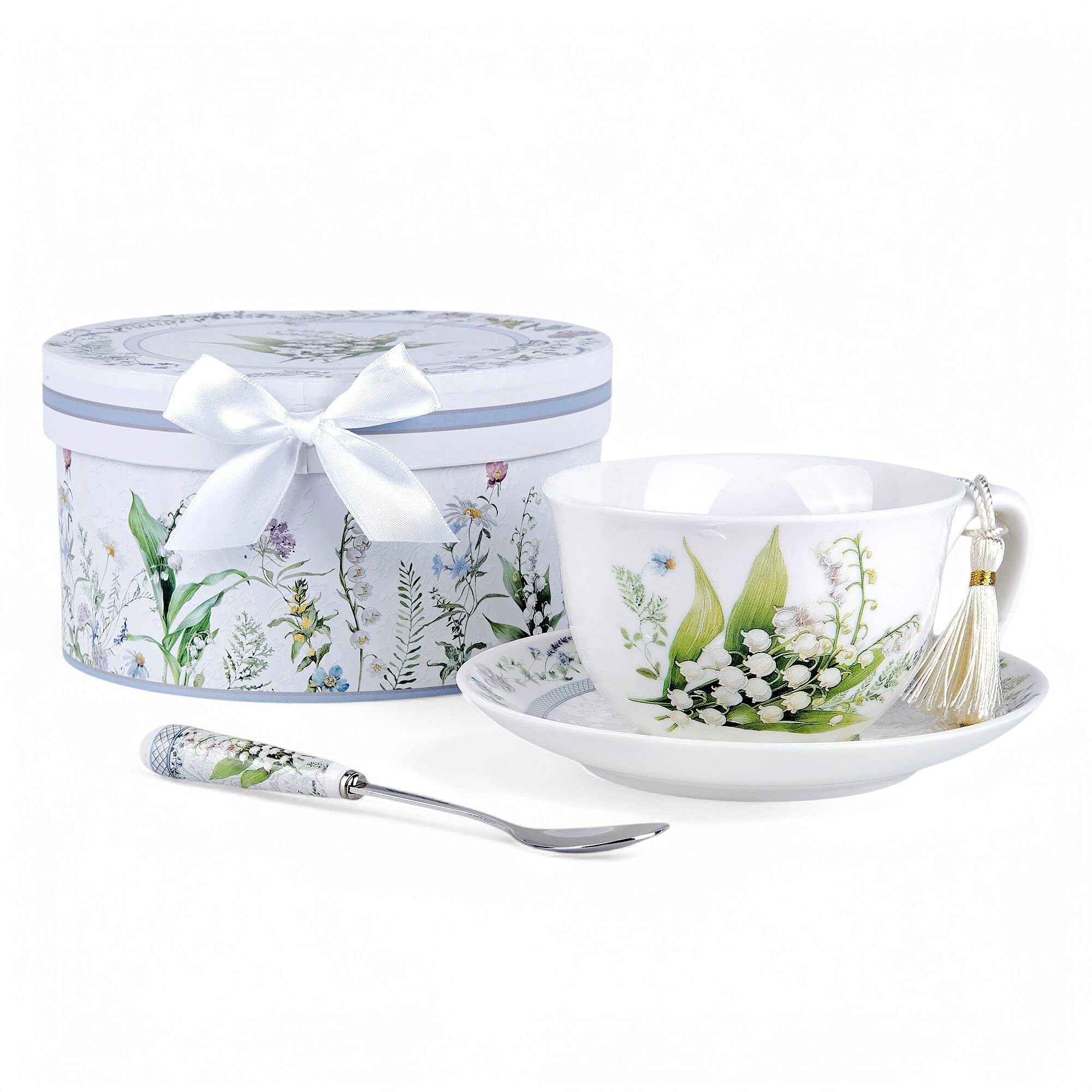 Kaffee-/Teelöffel mit Keramikgriff, 4 Stück, in Geschenkbox (Maiglöckchen)