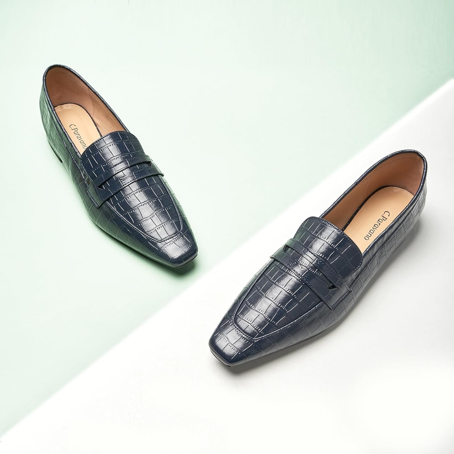 C.Paravano Penny Loafers for Women, Slip-ons Comfortable Dressy Formal Dress Square Toe Flats Loafer Shoes for Business Casual Wear(C-Navy,Size 7.5) - Image 2